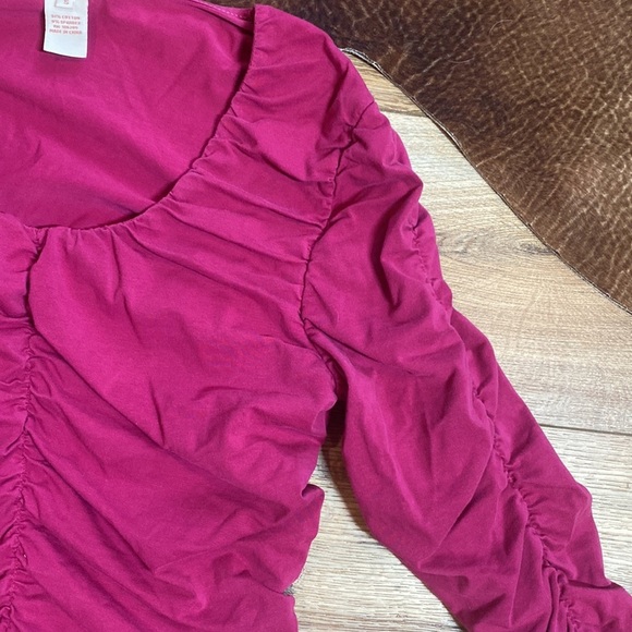 Sundance Long Sleeve Ruched Scoop Neck pink Cotton Blend Women's Top - Picture 7 of 10